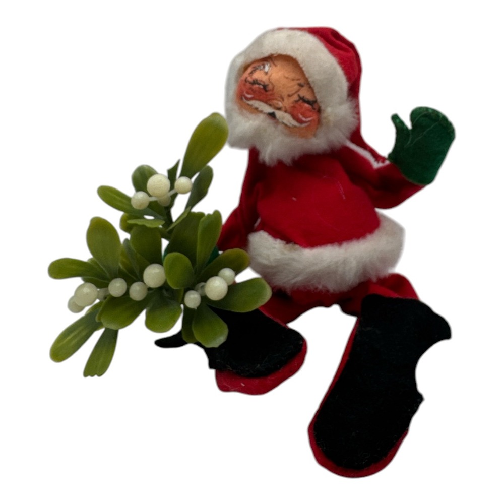 Vintage Annalee 1963 8" Posable Santa Holding Mistletoe Hook for Hanging
